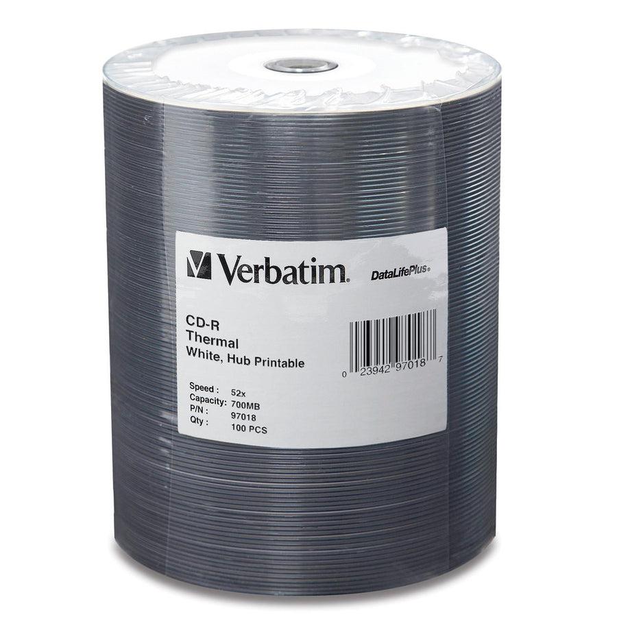 Verbatim Cd-R 700Mb 52X Datalifeplus White Thermal Printable, Hub Printable - 100Pk Tape Wrap