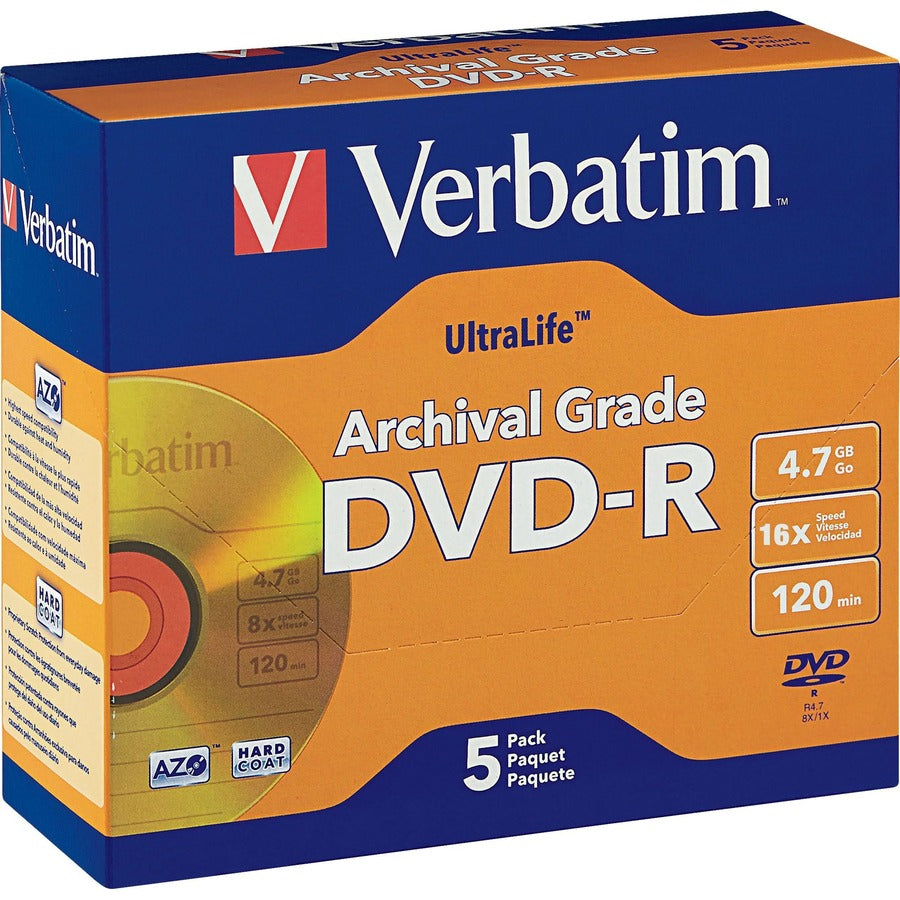 Verbatim DVD-R 4.7GB 16X UltraLife Gold Archival Grade - 5pk Jewel Case 96320