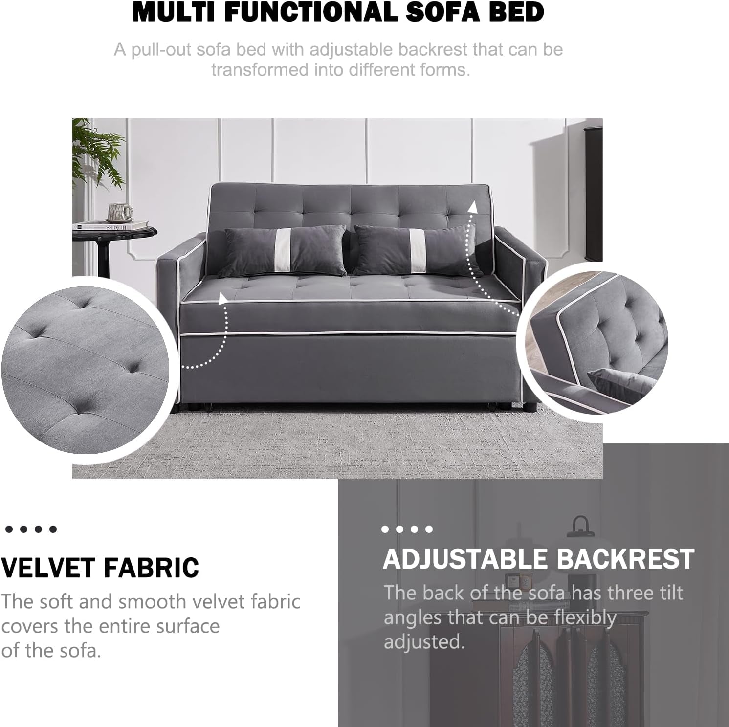 Versatile 3 in 1 Sofa Bed with Adjustable Backrest