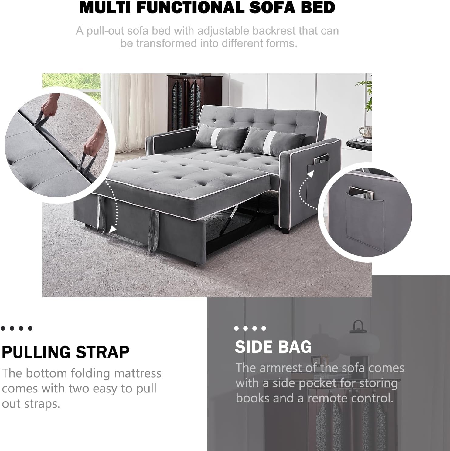 Versatile 3 in 1 Sofa Bed with Adjustable Backrest