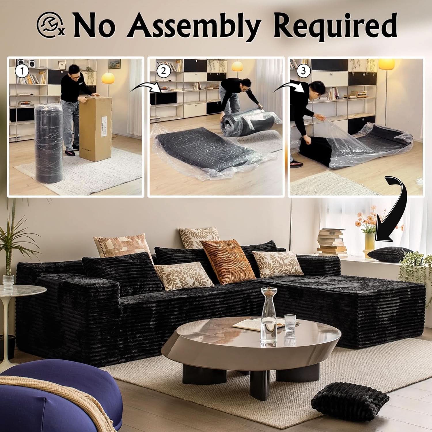Versatile L-Shape Corduroy Sectional Couch for Comfort
