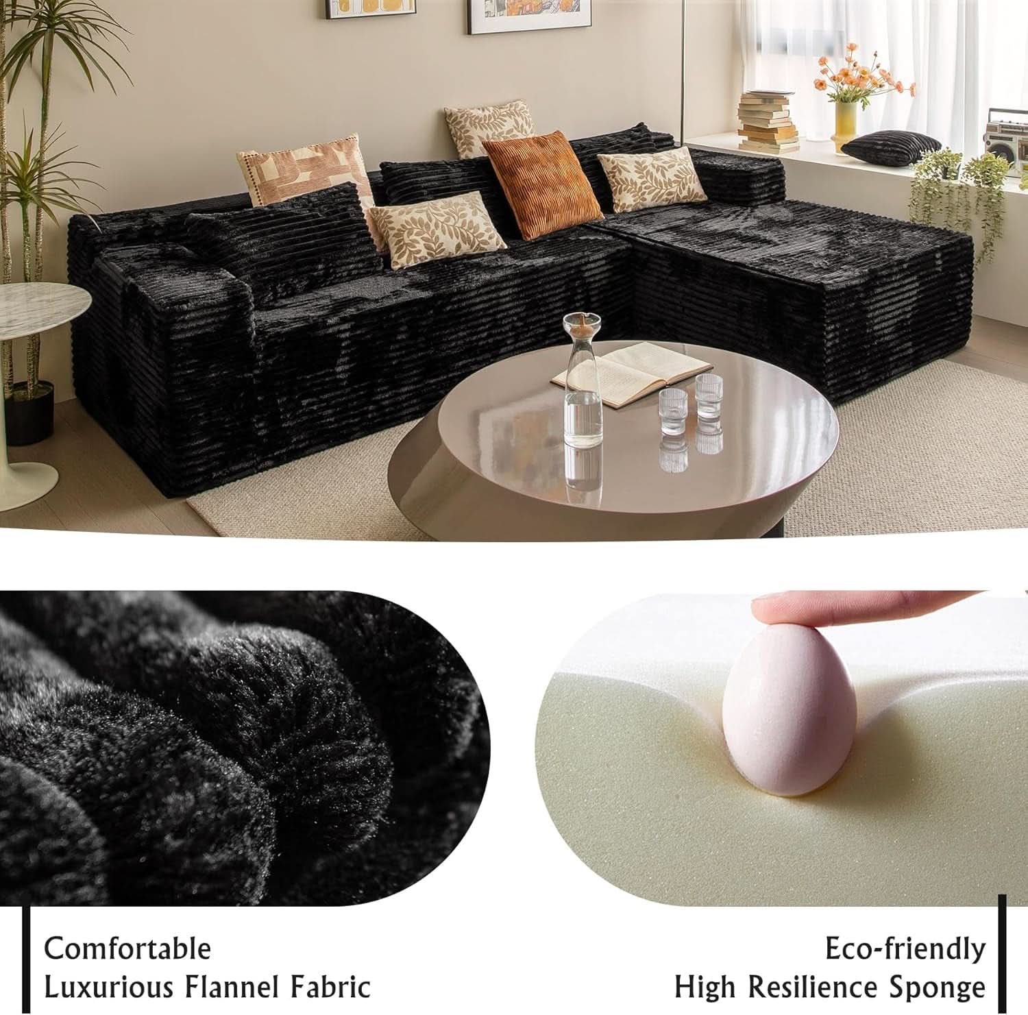 Versatile L-Shape Corduroy Sectional Couch for Comfort