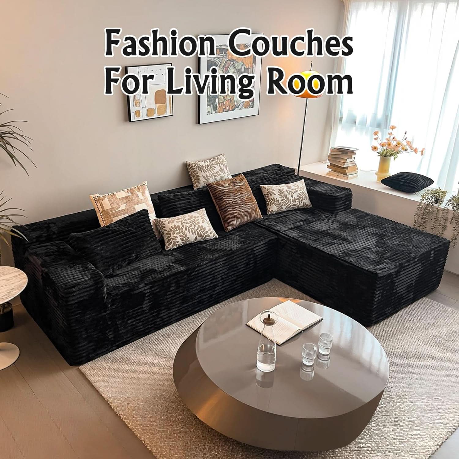 Versatile L-Shape Corduroy Sectional Couch for Comfort