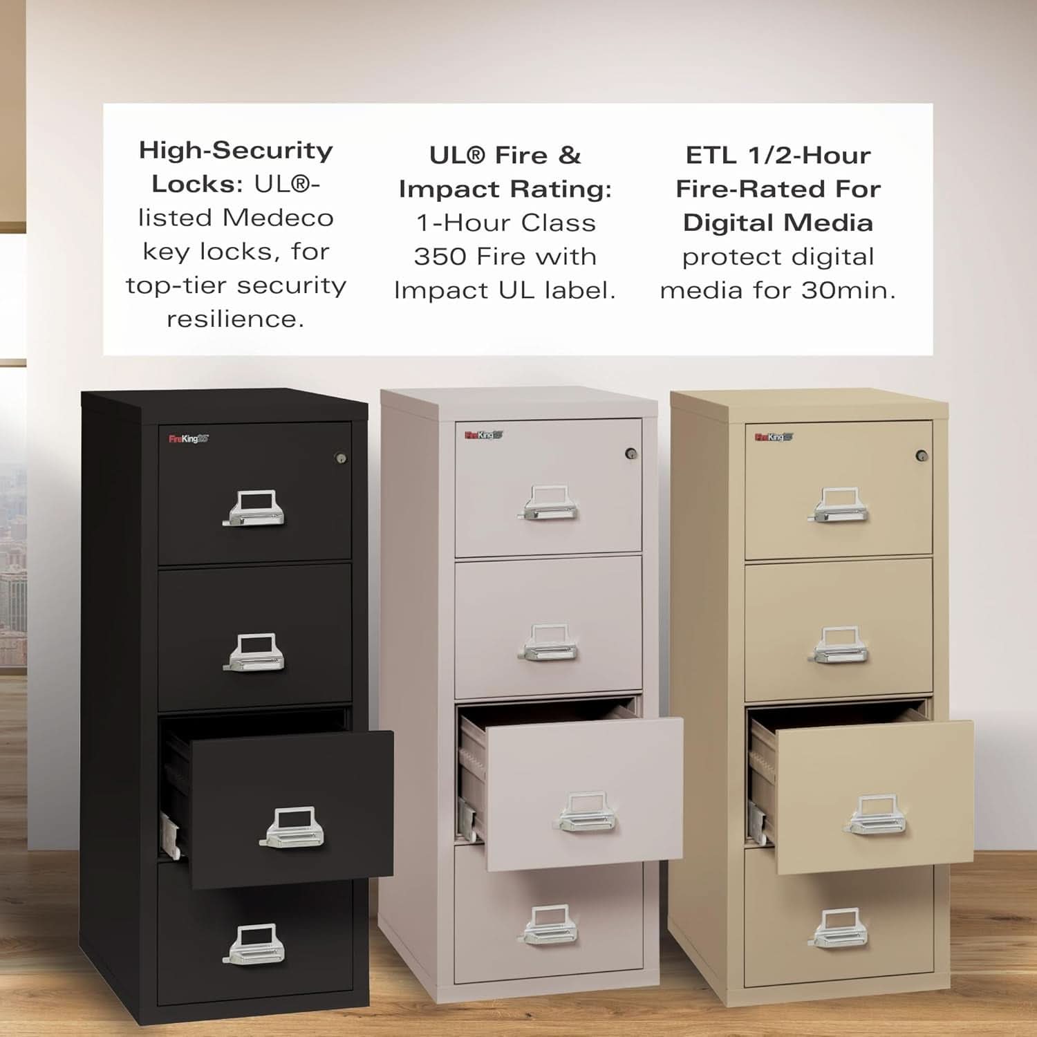 Vertical 4 Drawer Fire Rated File Cabinet Parchment Key Lock