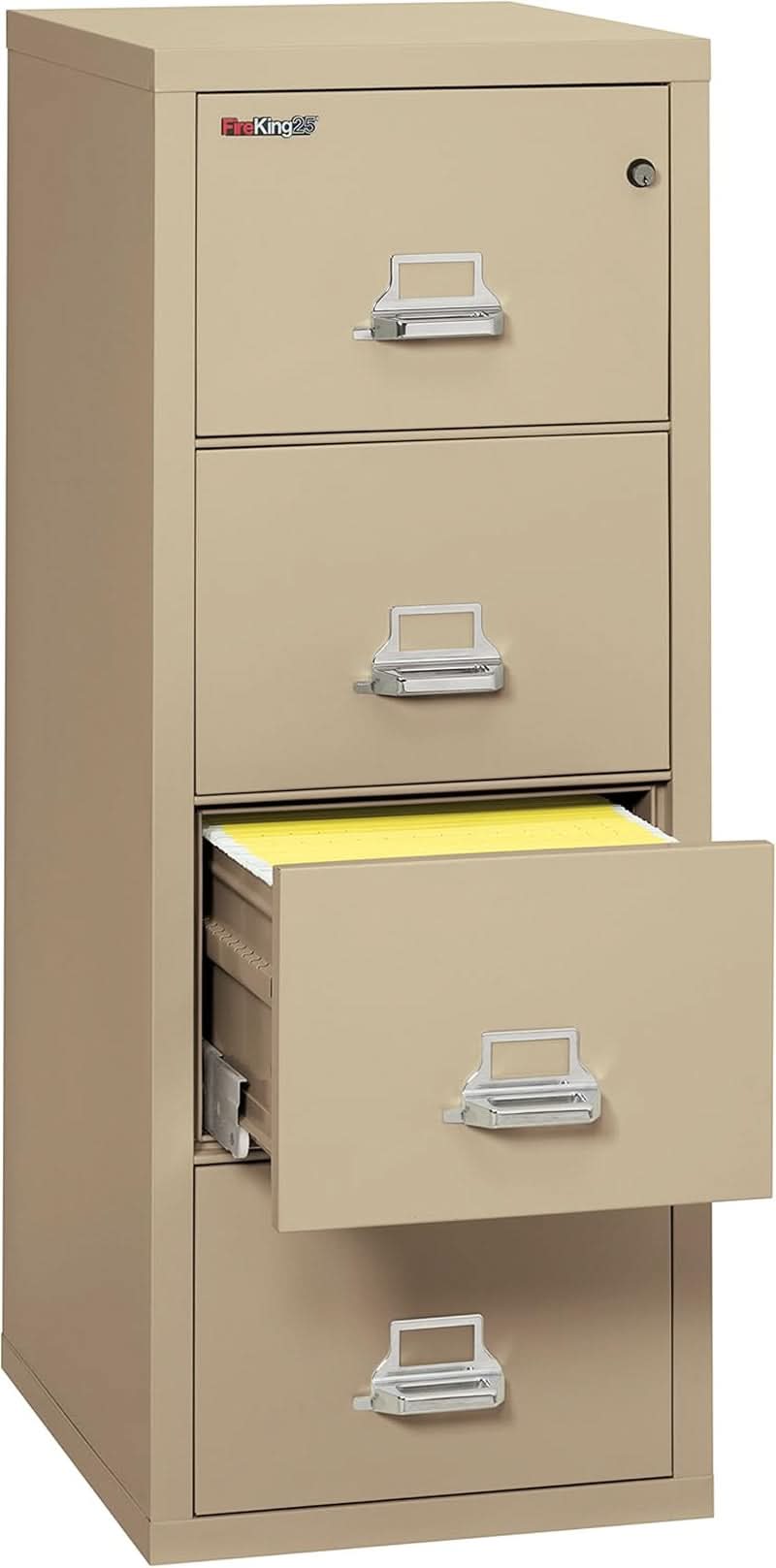 Vertical 4 Drawer Fire Rated File Cabinet Parchment Key Lock