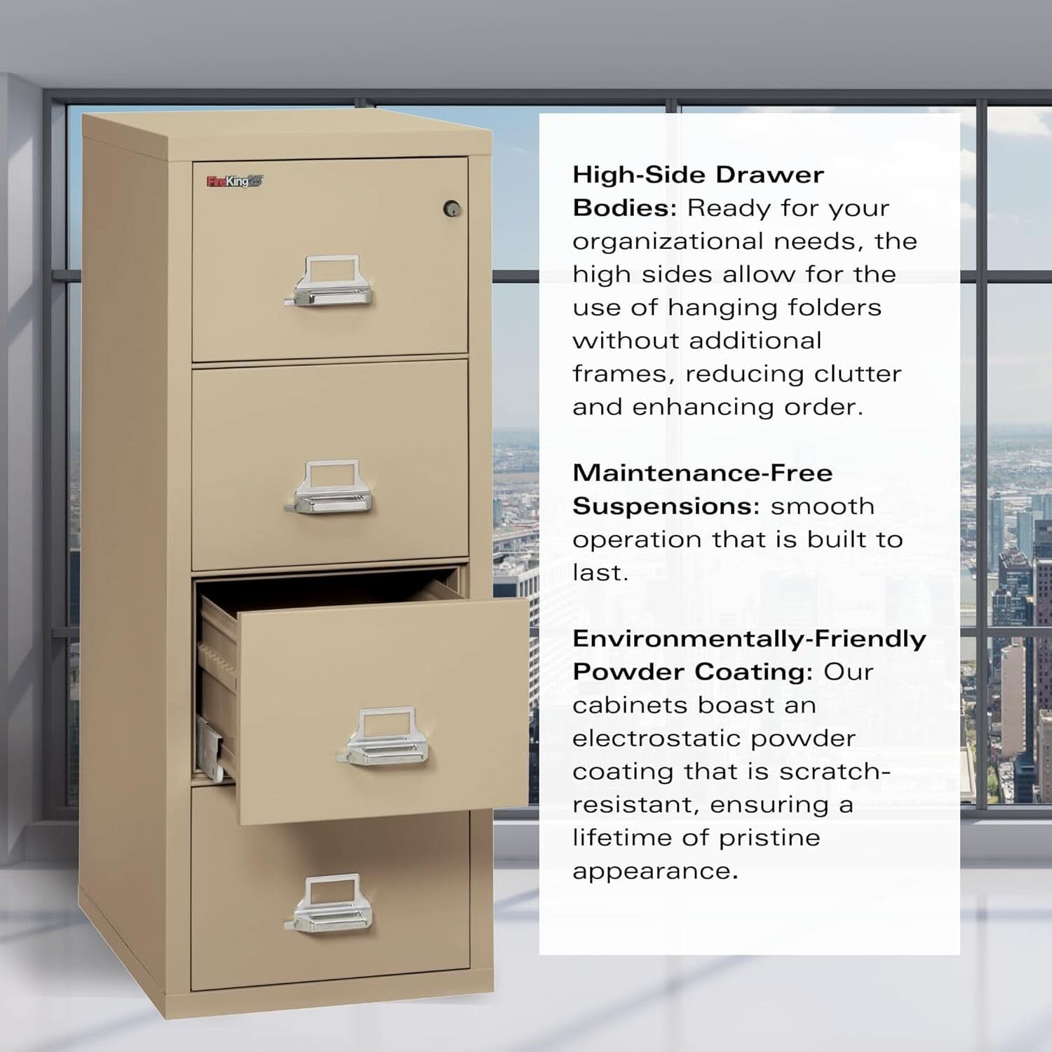 Vertical 4 Drawer Fire Rated File Cabinet Parchment Key Lock