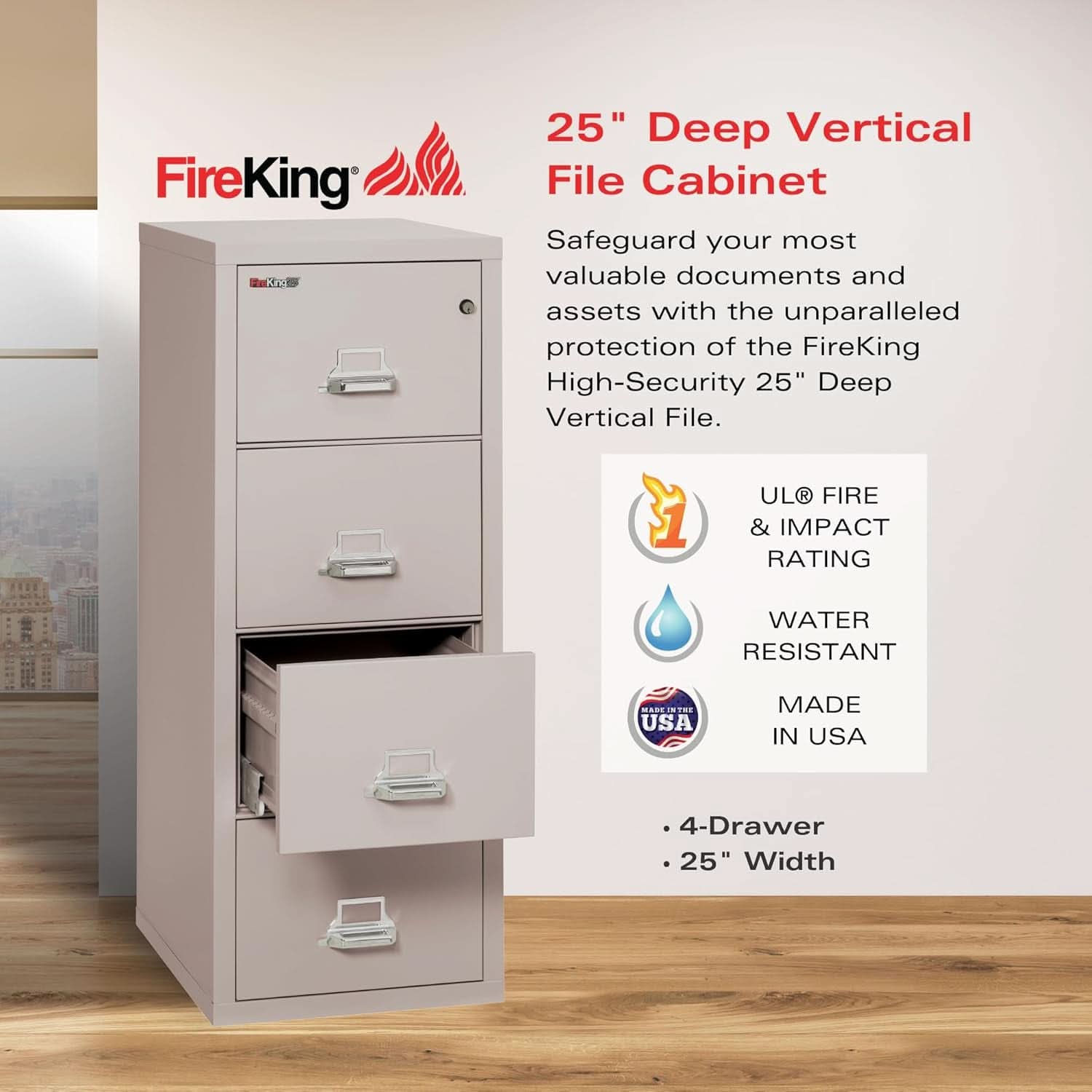 Vertical 4 Drawer Fire Safe File Cabinet 1 Hour Fire Rated