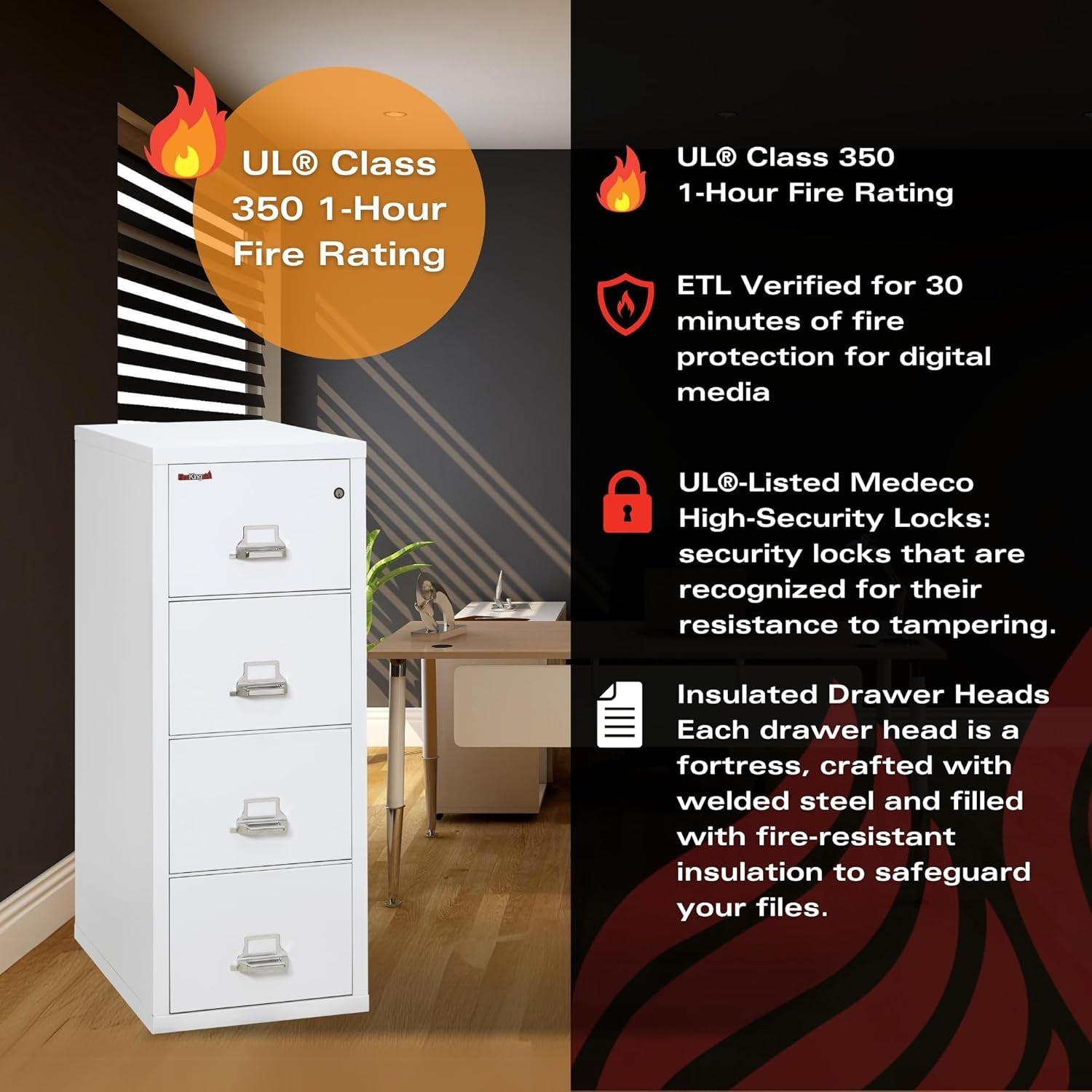 Vertical 4 Drawer Fire Safe File Cabinet 1 Hour Fire Rated