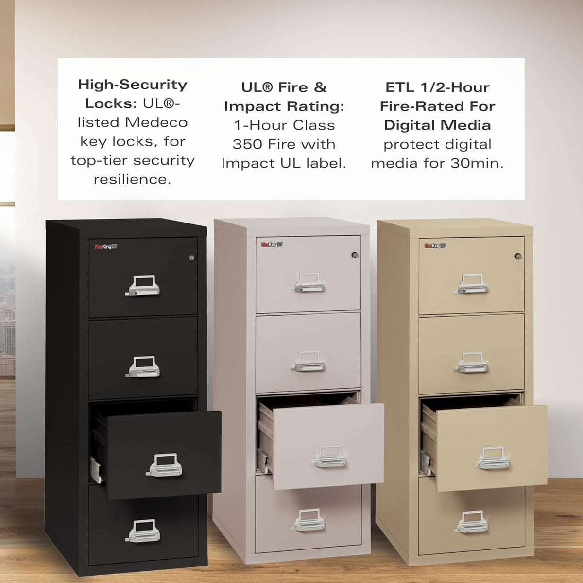 Vertical 4 Drawer Fire Safe File Cabinet 1 Hour Fire Rated
