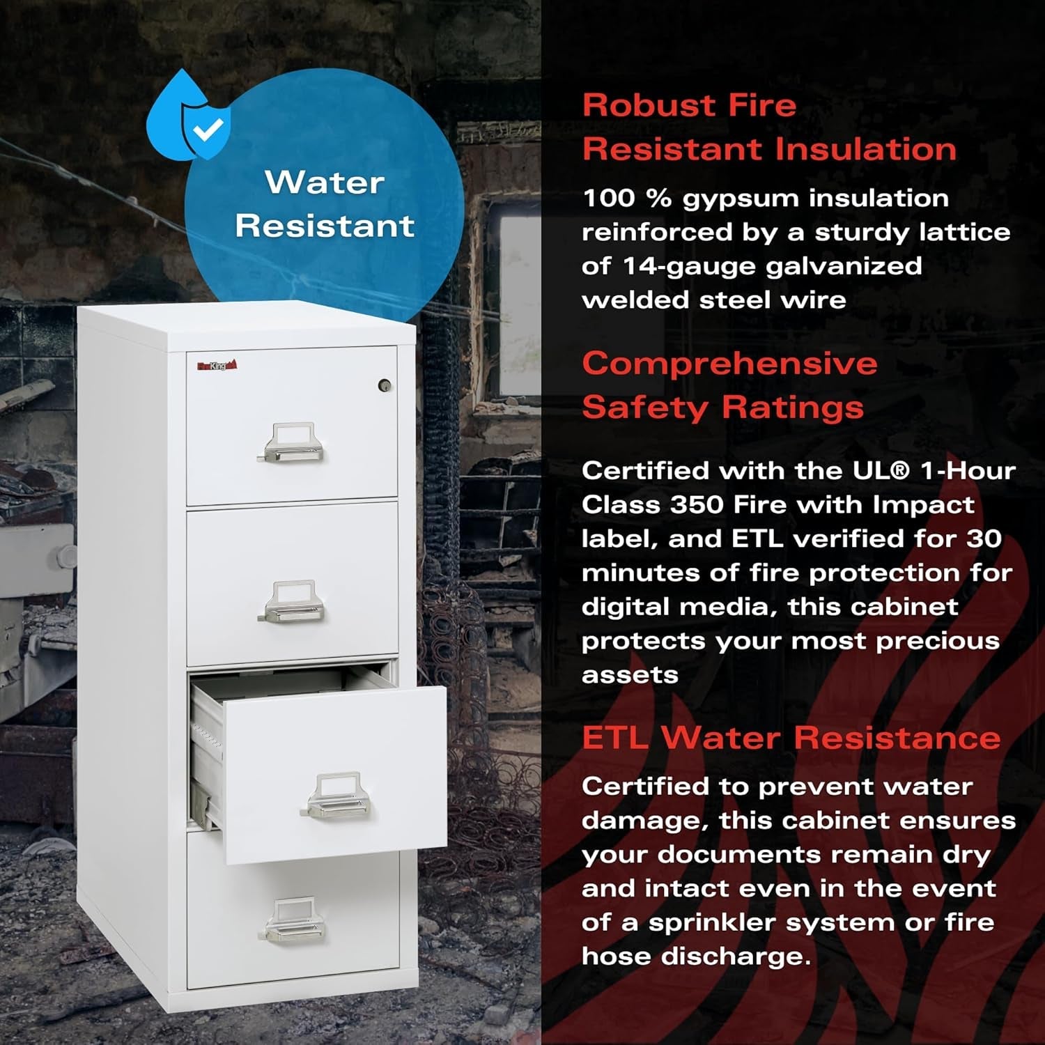 Vertical 4 Drawer Fire Safe File Cabinet 1 Hour Fire Rated