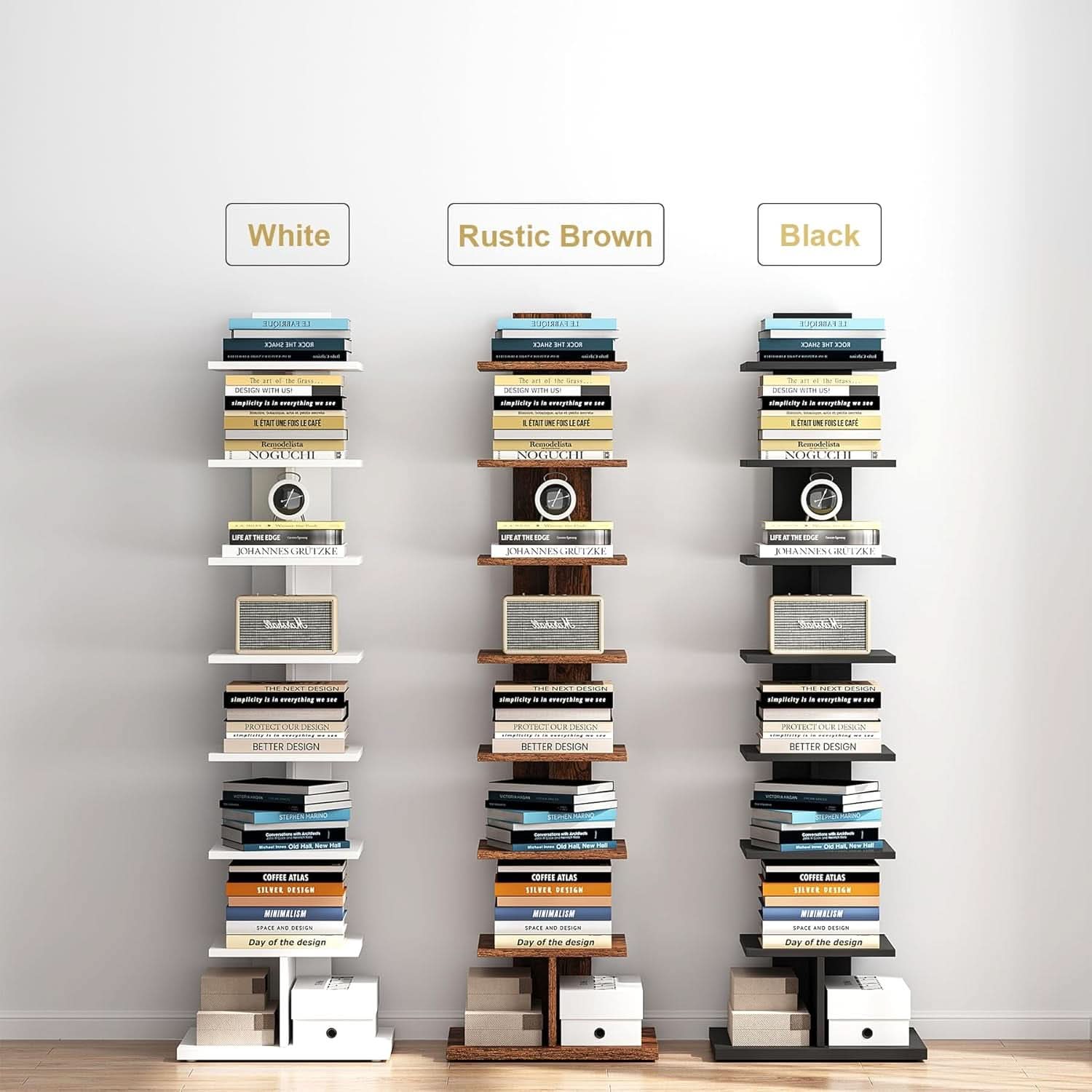 Vertical Bookshelf 8 Tier Rustic Brown Corner Shelf