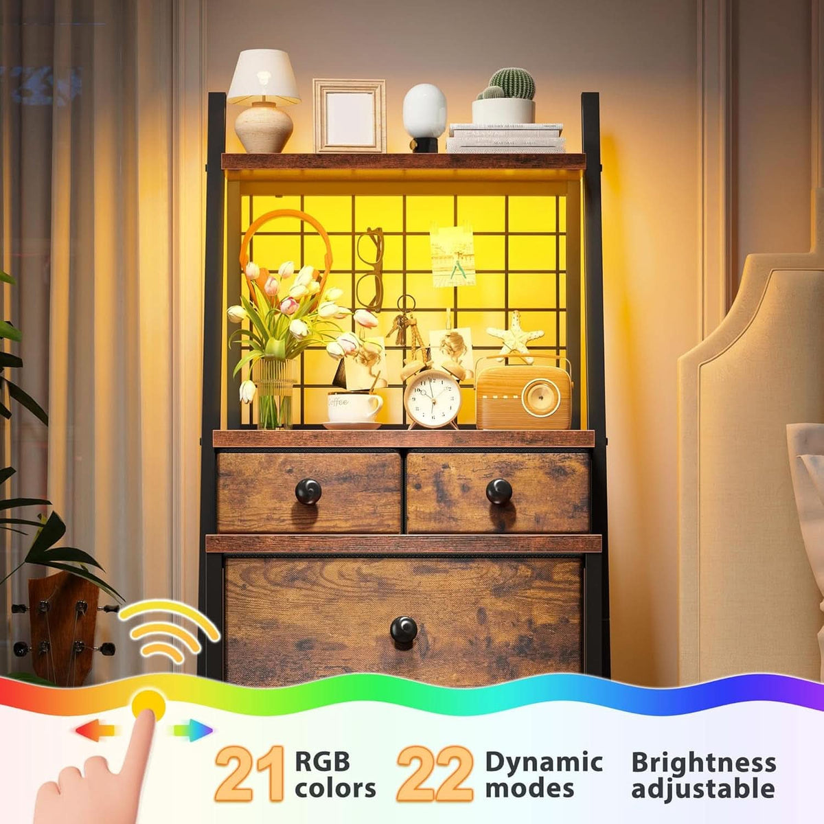 Vertical Dresser LED Height 51.2 Inches Tall Bedroom