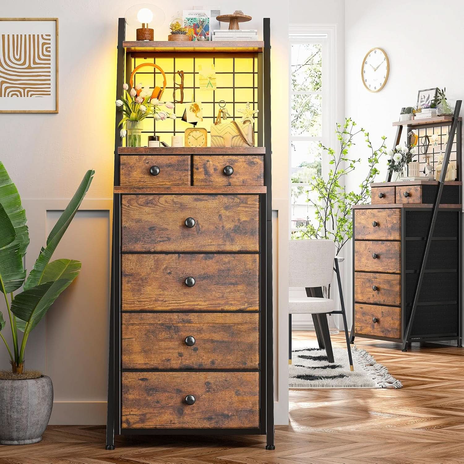 Vertical Dresser LED Height 51.2 Inches Tall Bedroom