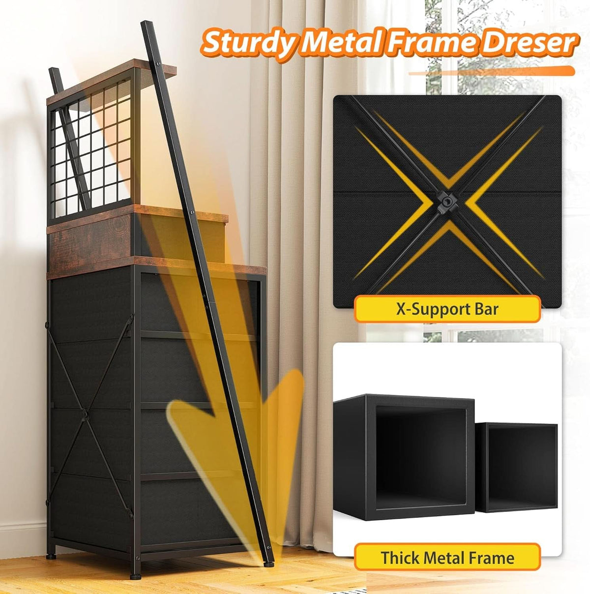 Vertical Dresser LED Height 51.2 Inches Tall Bedroom