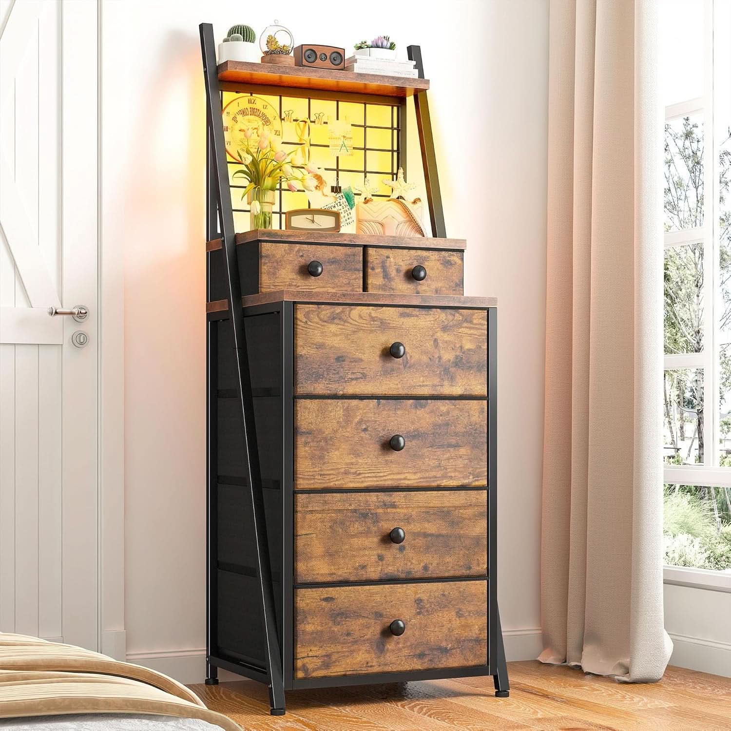 Vertical Dresser LED Height 51.2 Inches Tall Bedroom
