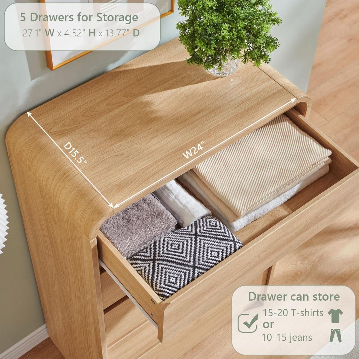 Vertical Dresser With Five Drawers In Natural Oakgrain
