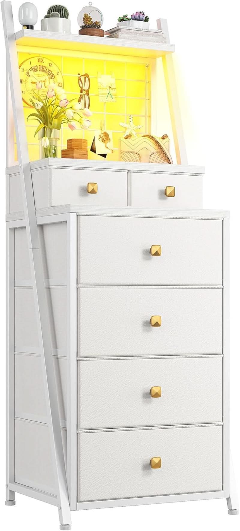 Vertical LED Dresser 6 Drawers White Bedroom Chest