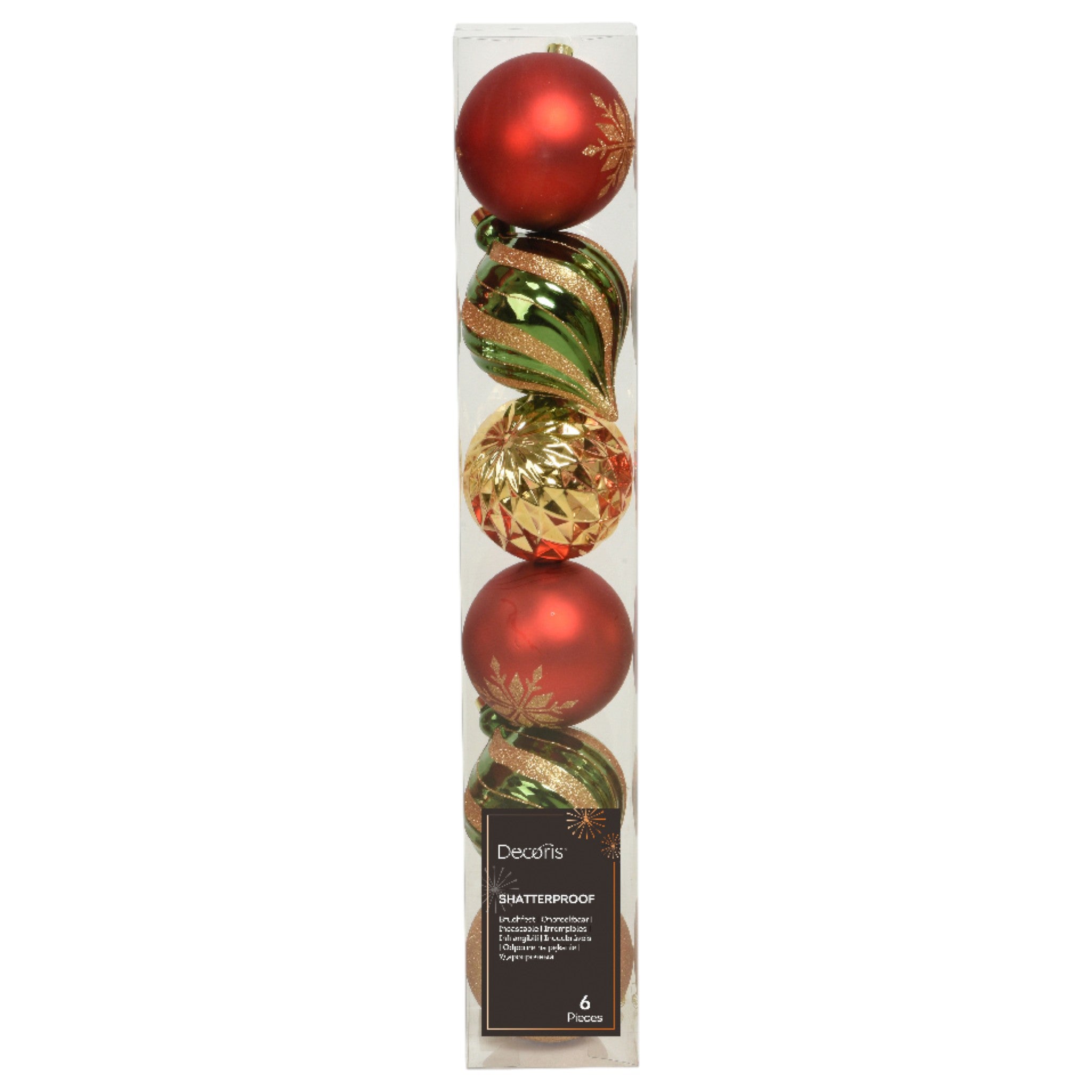 Vibrant Red Gold and Green Shatterproof Oversize Ornament Set