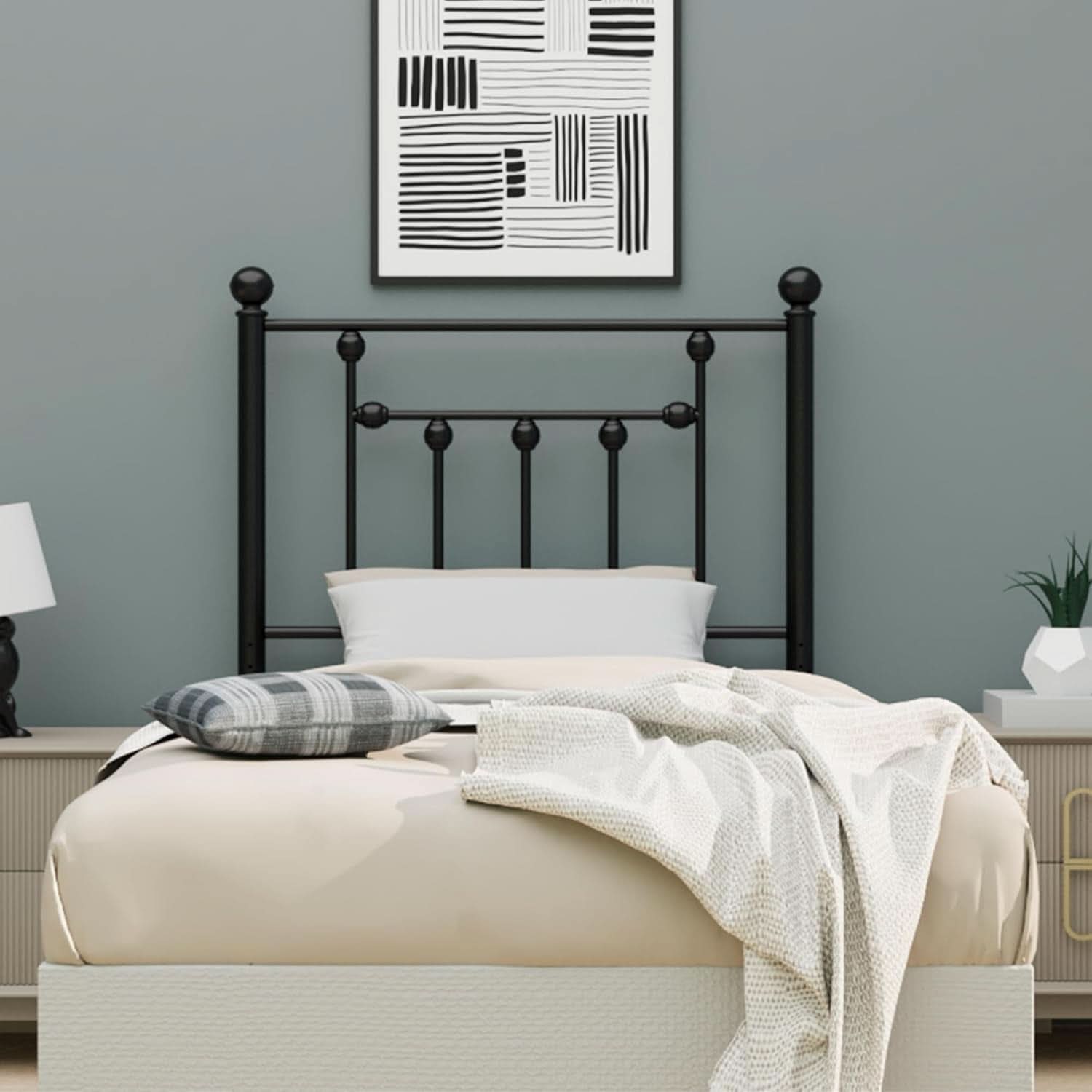 Victorian Twin Size Metal Bed Frame with Adjustable Headboard