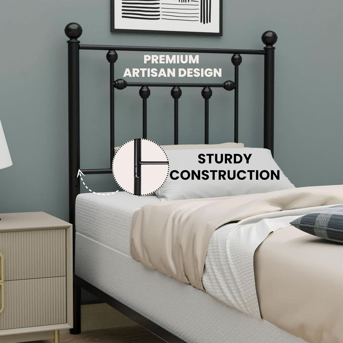 Victorian Twin Size Metal Bed Frame with Adjustable Headboard