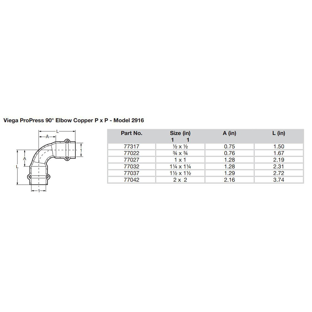 Viega ProPress 1/2" - 90&deg; Copper Elbow - Double Press Connection - Smart Connect