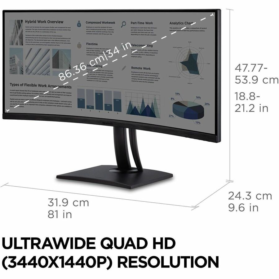 ViewSonic ColorPro VP3456A 34" Class UW-QHD Curved Screen LED Monitor - 21:9 - Black -