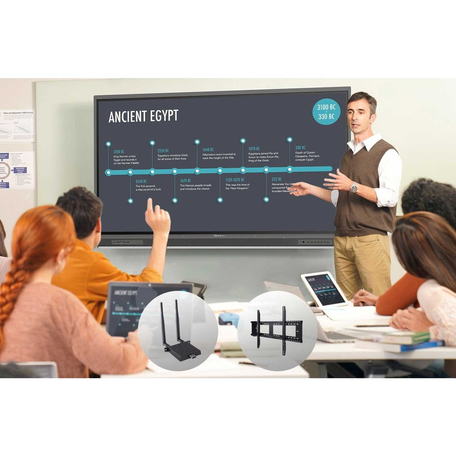 ViewSonic IFP7552-1C-E1 75 Inch 4K Ultra HD Interactive Flat Panel Display with Integrated Microphone, USB-C, Wireless AC Adapter, and Wall Mount