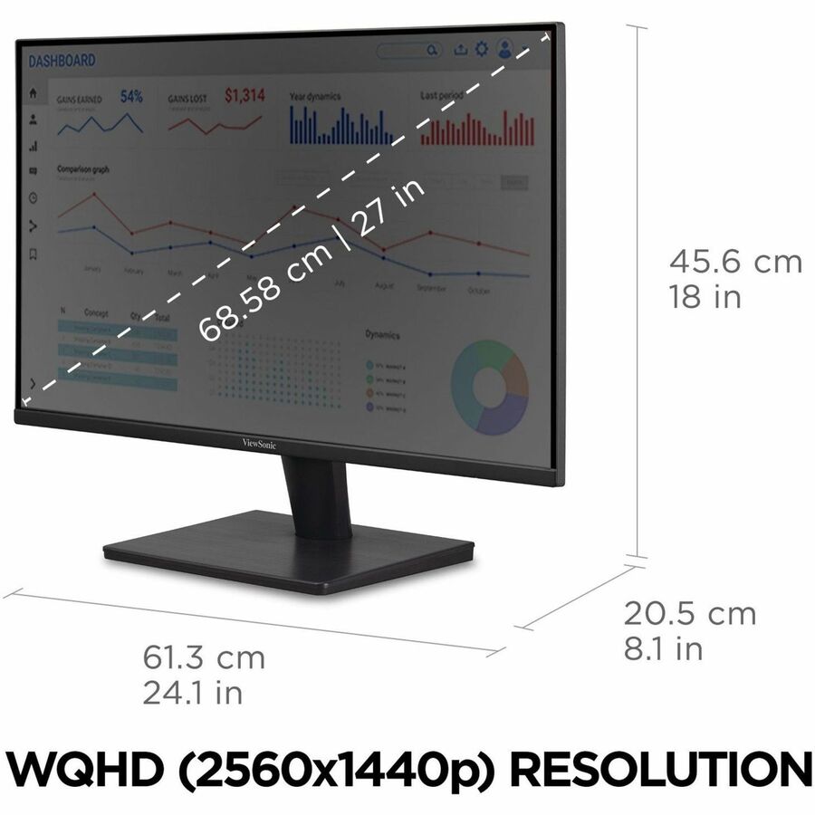 ViewSonic VA2715-2K-MHD 27 Inch 1440p LED Monitor with Adaptive Sync, Ultra-Thin Bezels, HDMI and DisplayPort Inputs for Home and Office