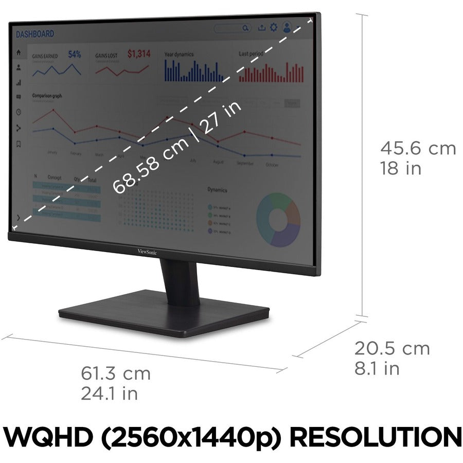 ViewSonic VA2715-2K-MHD 27 Inch 1440p LED Monitor with Adaptive Sync, Ultra-Thin Bezels, HDMI and DisplayPort Inputs for Home and Office