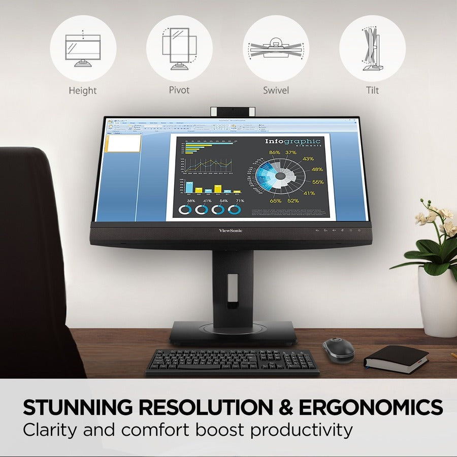 ViewSonic VG2456V Video Conference Monitor Docking Monitor - Pop-up Webcam USB-C 90W | ViewSonic