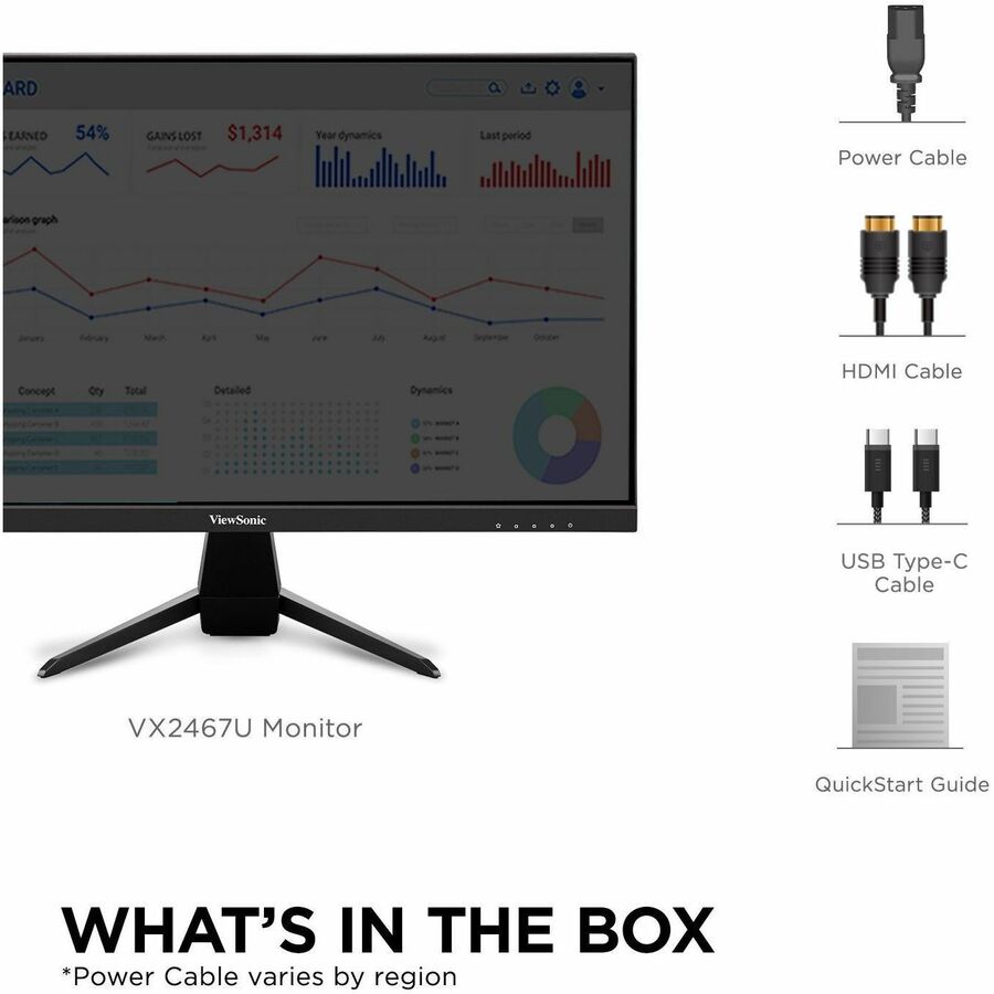 ViewSonic VX2467U 24 Inch 1080p Gaming Monitor with 65W USB C, Ultra-Thin Bezels, HDMI, and VGA input