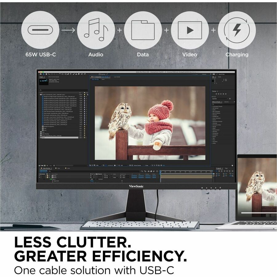 ViewSonic VX2467U 24 Inch 1080p Gaming Monitor with 65W USB C, Ultra-Thin Bezels, HDMI, and VGA input