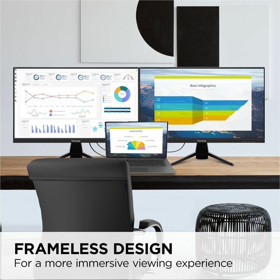 ViewSonic VX2467U 24 Inch 1080p Gaming Monitor with 65W USB C, Ultra-Thin Bezels, HDMI, and VGA input