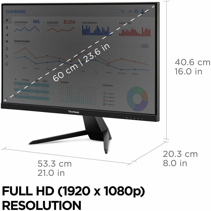 ViewSonic VX2467U 24 Inch 1080p Gaming Monitor with 65W USB C, Ultra-Thin Bezels, HDMI, and VGA input