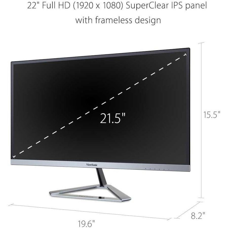Viewsonic 21.5" 21.5" Viewable Full Hd Ultra Slim Ips Monitor, 1920 X 1080, Hdmi, Displayport & Vga Inputs, Integrated Dual Speakers.
