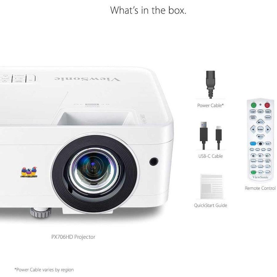 Viewsonic Px706Hd Data Projector Short Throw Projector 3000 Ansi Lumens Dmd 1080P (1920X1080) White