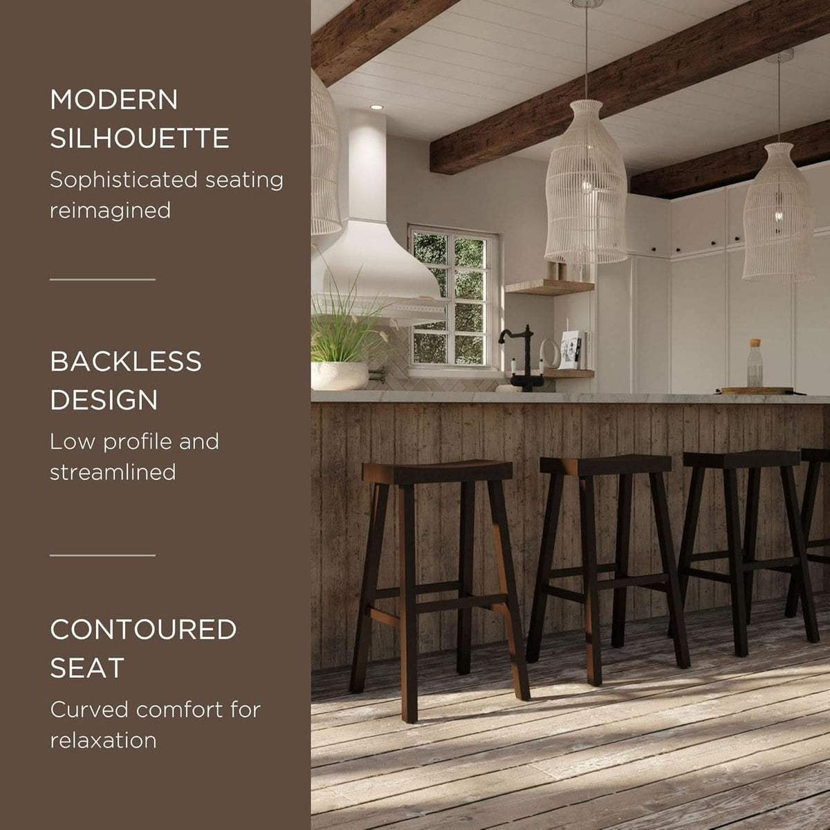 Vincent 31 Inch Antiqued Brown Wood Bar Stool Backless