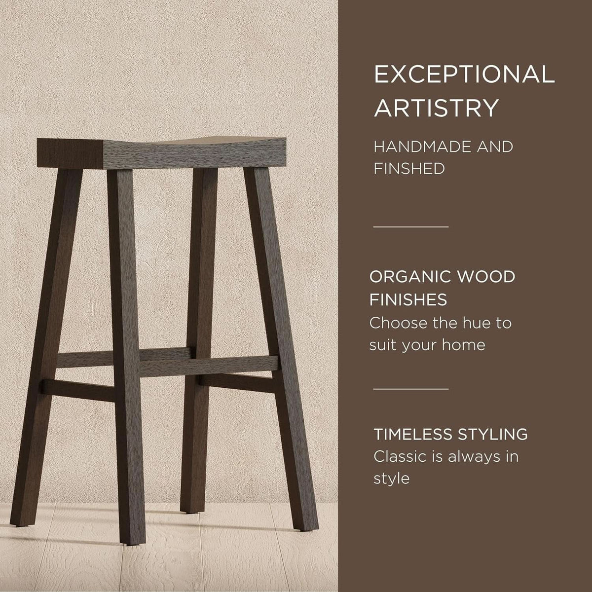 Vincent 31 Inch Antiqued Brown Wood Bar Stool Backless