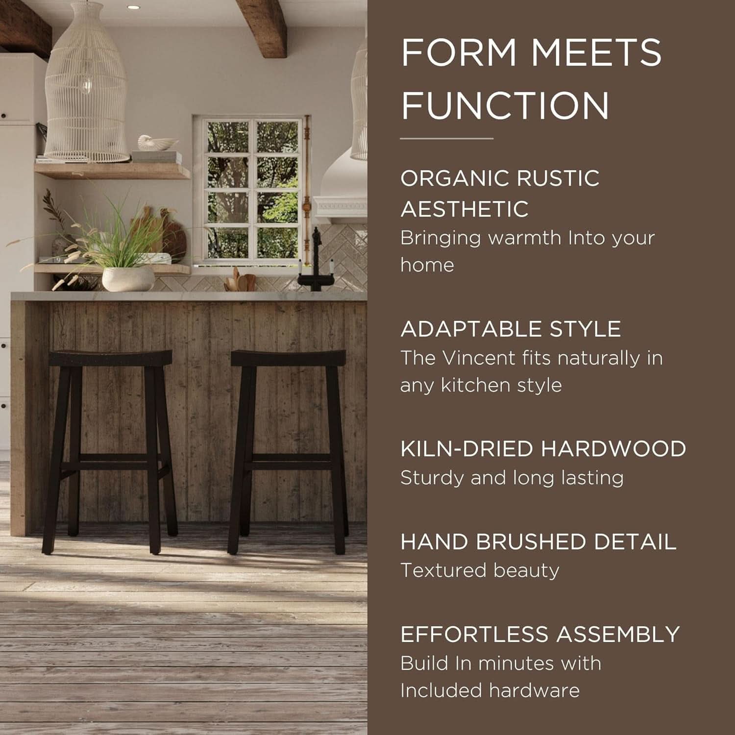 Vincent 31 Inch Antiqued Brown Wood Bar Stool Backless
