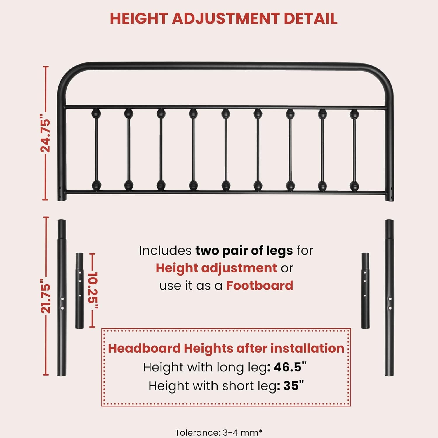 Vintage Adjustable Wrought Iron Headboard for King Beds