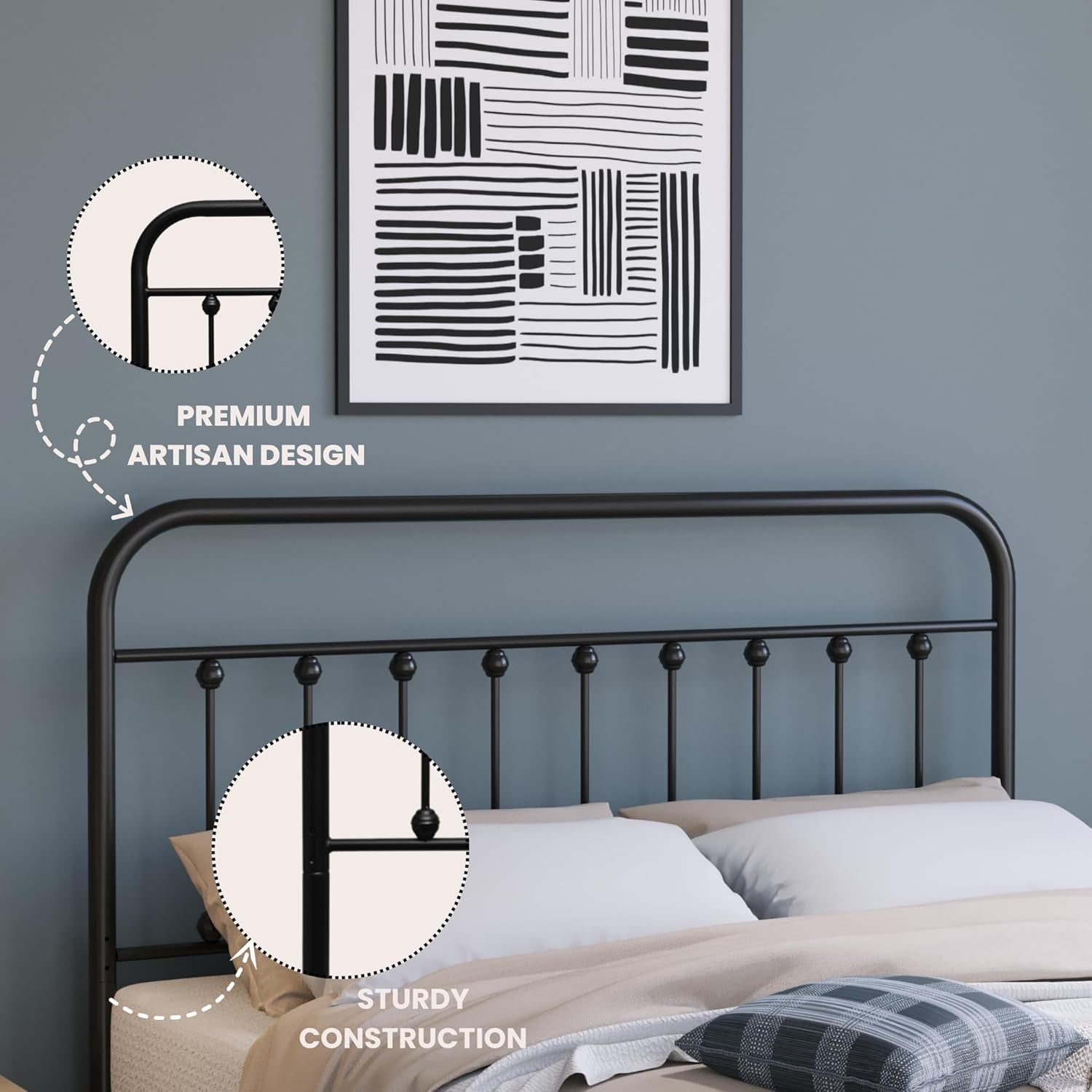 Vintage Adjustable Wrought Iron Headboard for King Beds