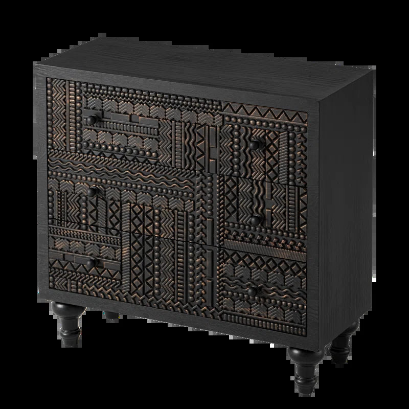 Vintage Farmhouse 3 Drawer Dresser With Carved Boho Pattern