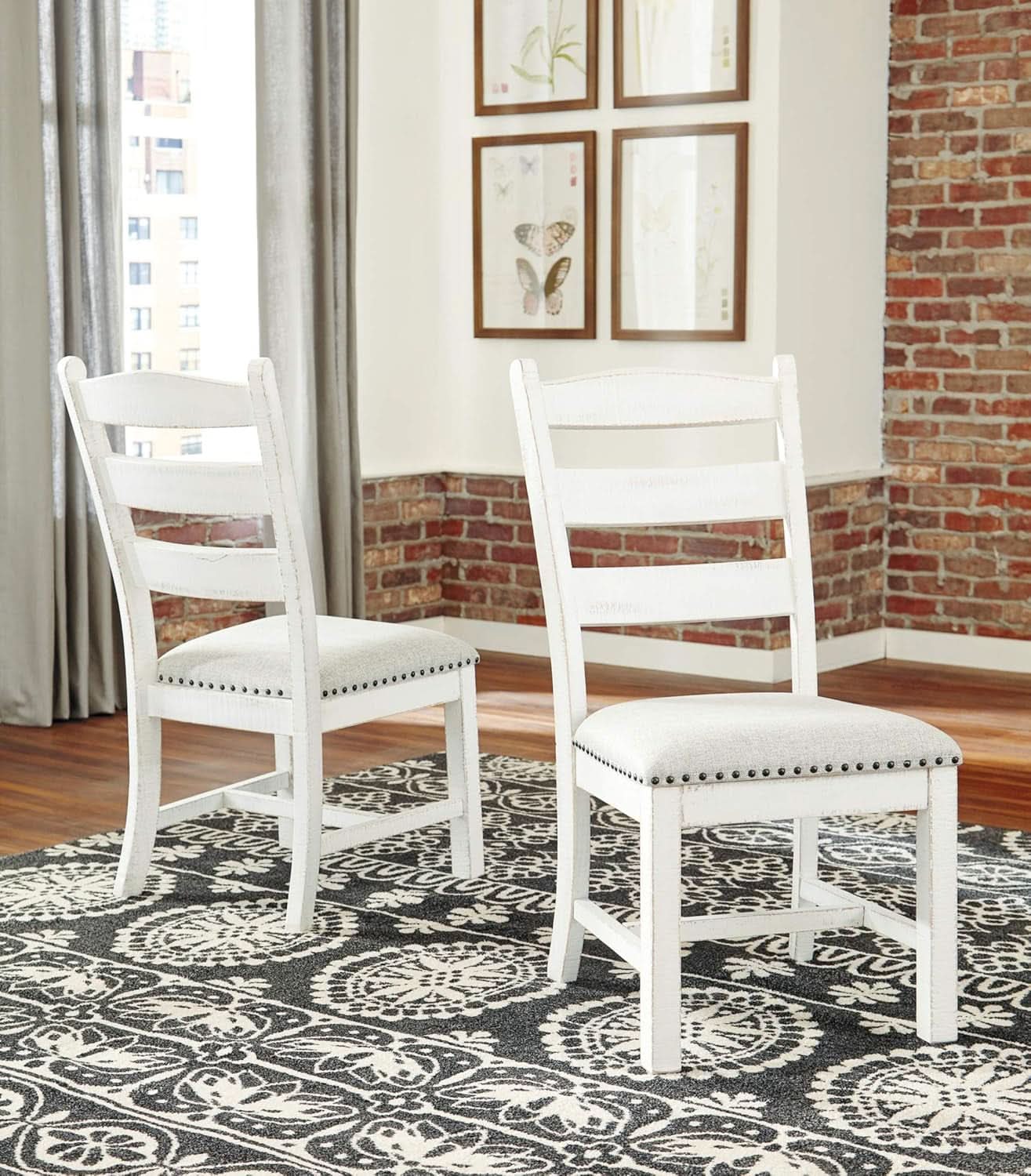 Vintage Farmhouse Cushioned Dining Chairs Whitewash 2 Pack