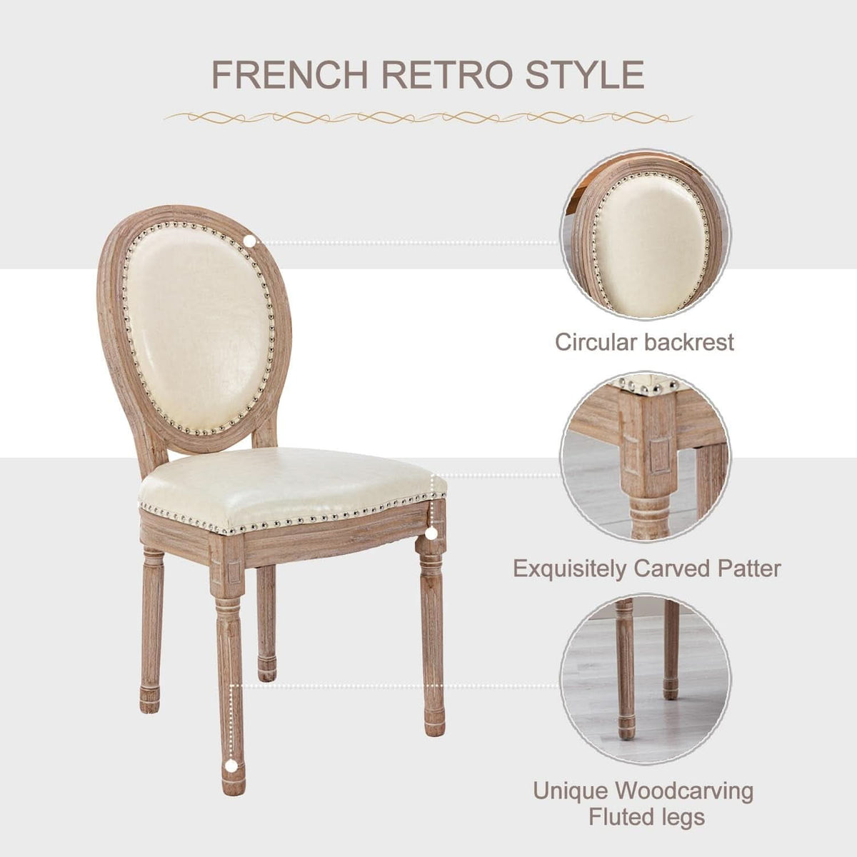Vintage French Leather Dining Chairs Set Of 4 Beige