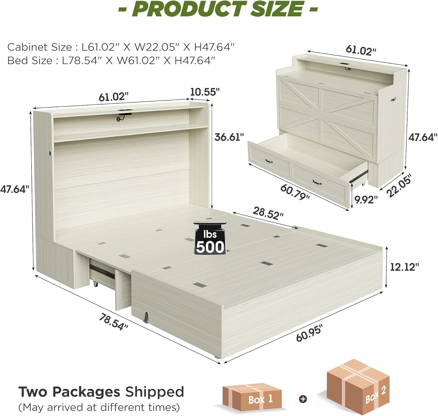 Vintage White Queen Murphy Bed Cabinet Space Saver