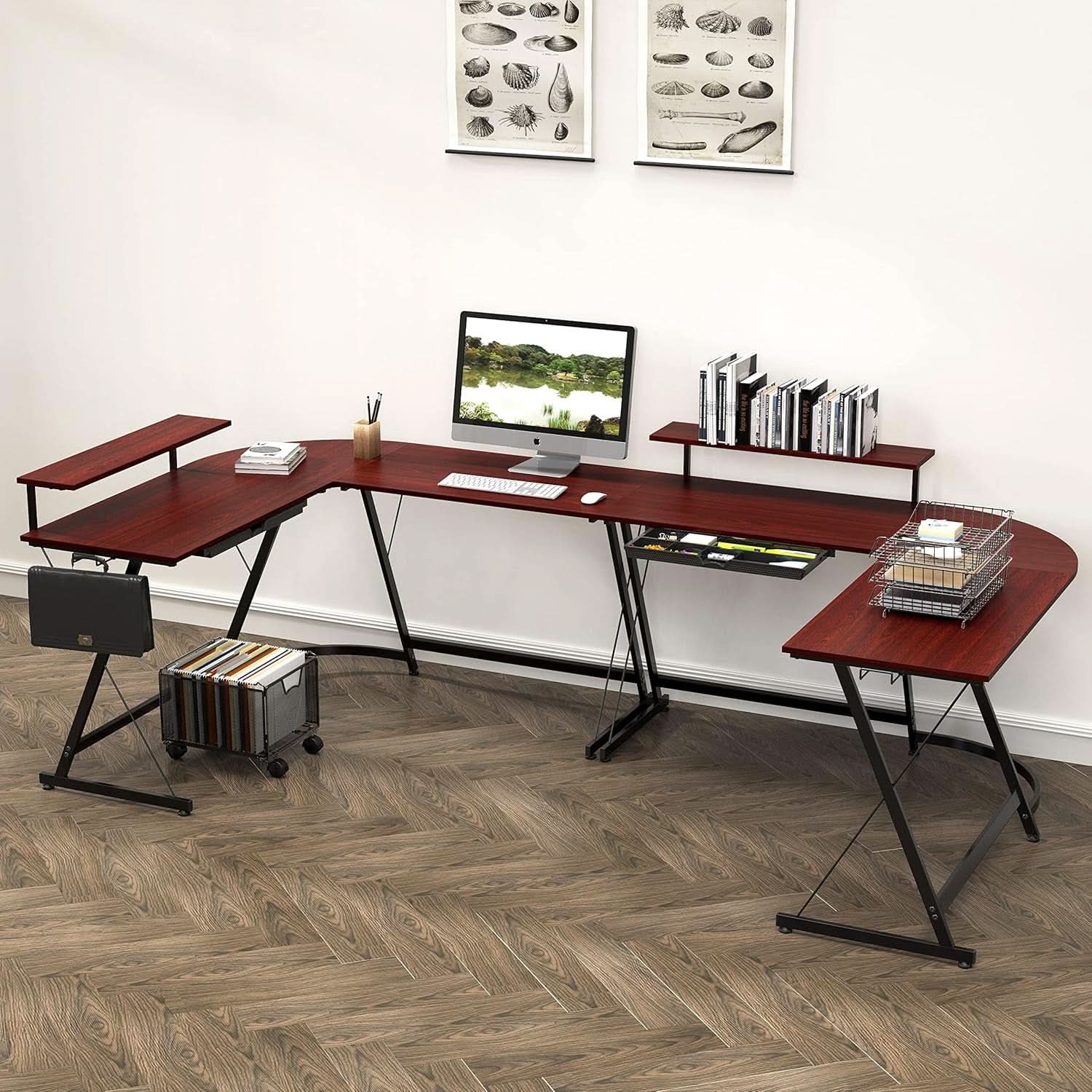 Vista L Shape Desk With Adjustable Monitor Stand Cherry