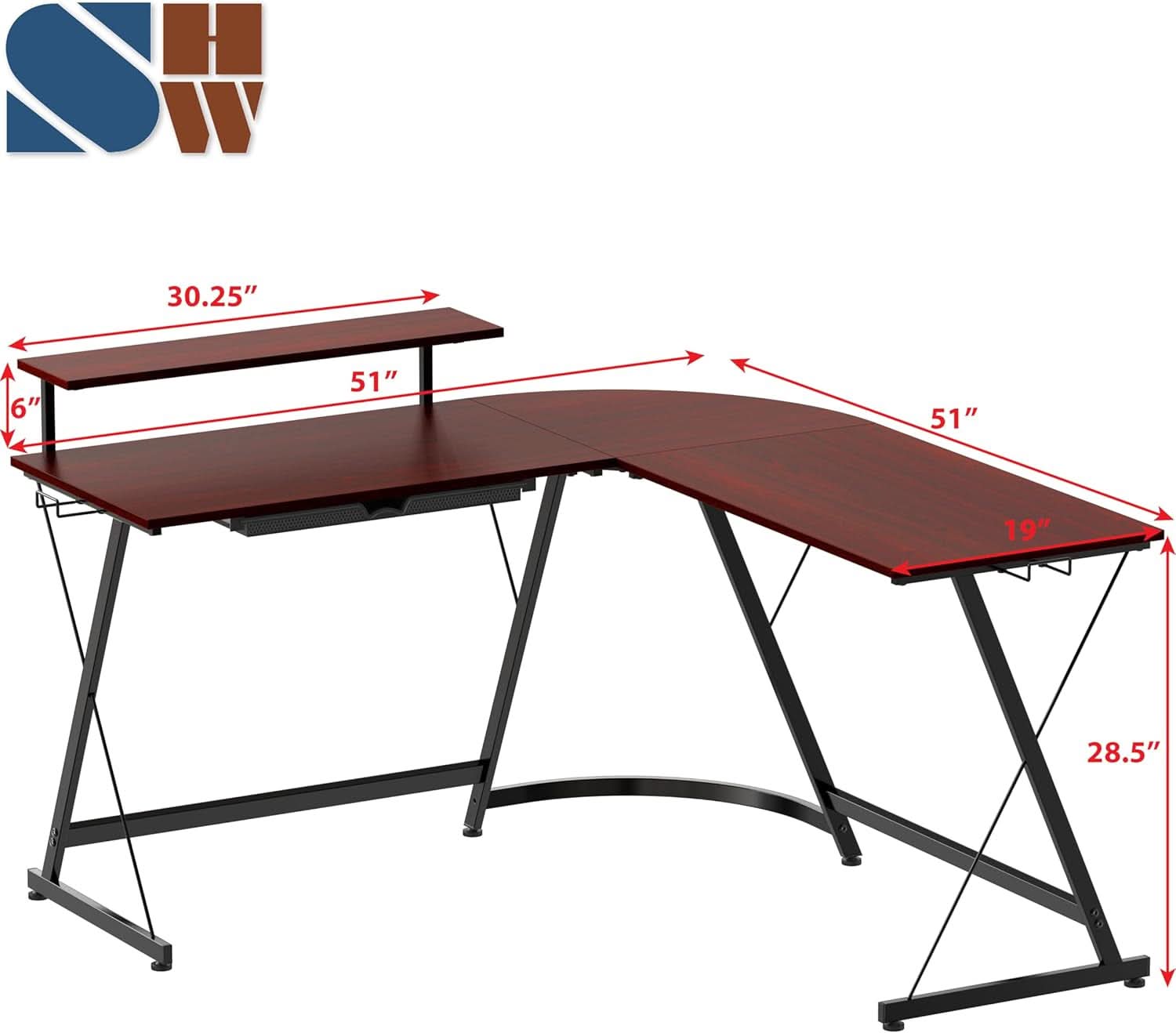 Vista L Shape Desk With Adjustable Monitor Stand Cherry