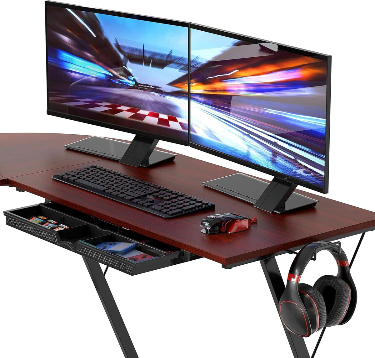 Vista L Shape Desk With Adjustable Monitor Stand Cherry