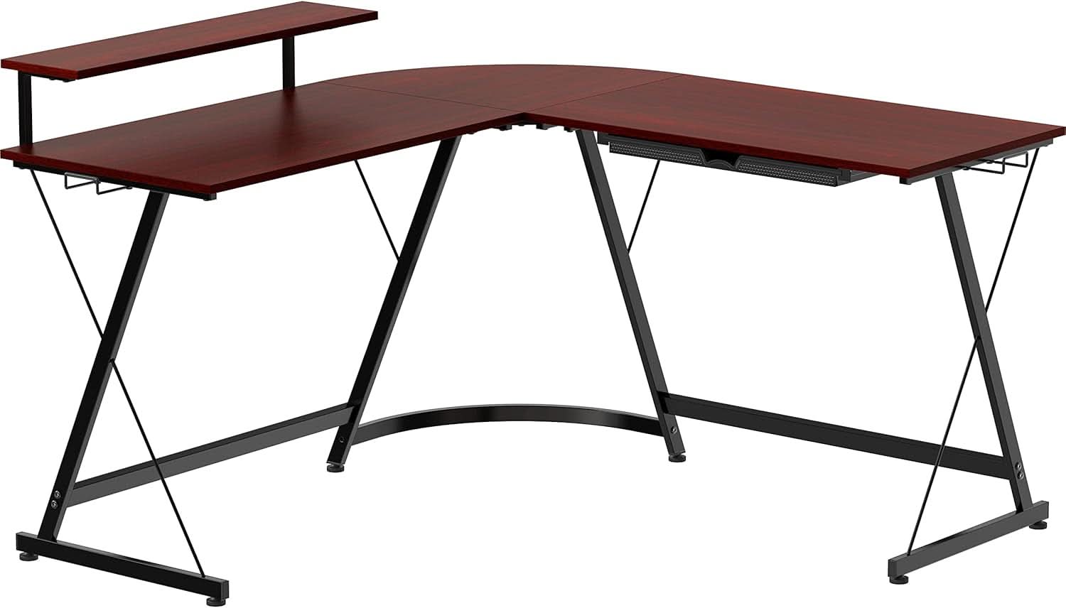 Vista L Shape Desk With Adjustable Monitor Stand Cherry