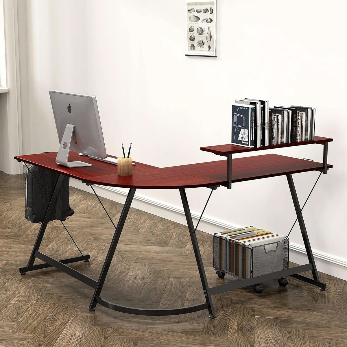 Vista L Shape Desk With Adjustable Monitor Stand Cherry